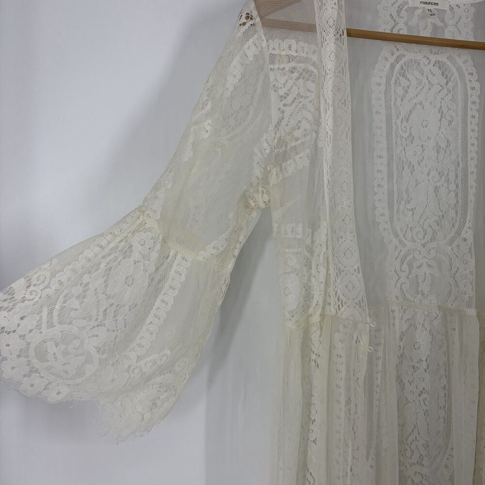 Maurices Romantic Lace Duster XS Kimono Cover Up White Festival Boho Cottagecore - Picture 3 of 9
